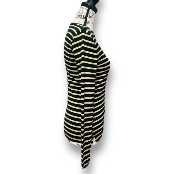 Lauren Ralph Lauren Petite S Black Gold Metallic Striped Sweater Preppy Chic - Picture 3 of 7